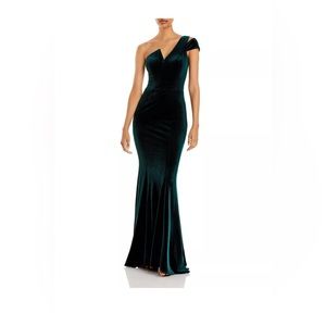 Aqua Velvet One-Shoulder Gown